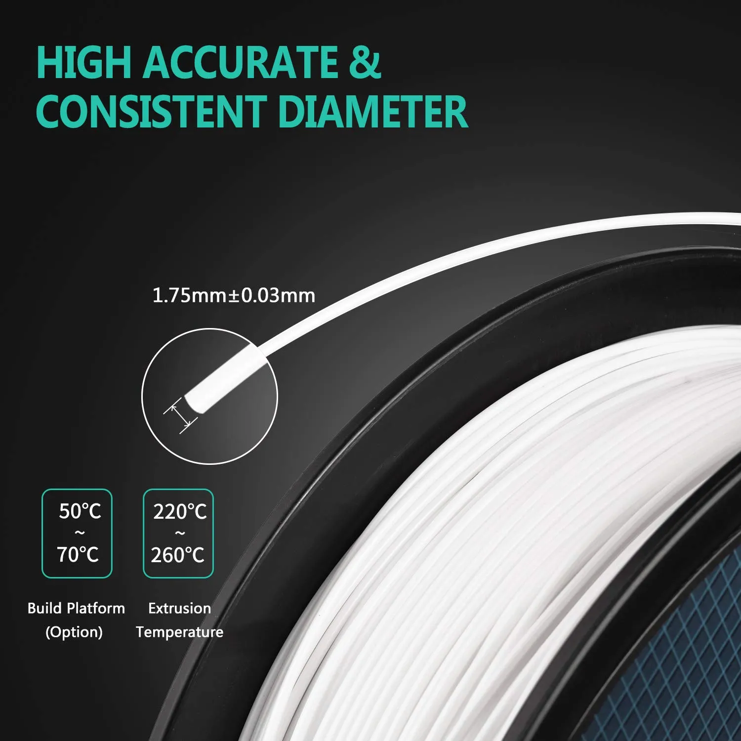 TIANSE PETG Filamento 3D 1,75mm Bianco 1kg +/-0,03mm