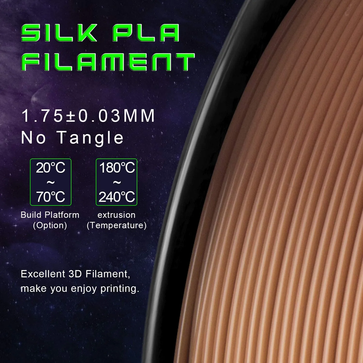 TIANSE Silk filamento PLA 1,75mm rame rosso 1kg metallico