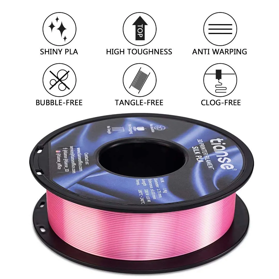 TIANSE Silk filamento PLA 1,75mm rosa 1kg effetto seta