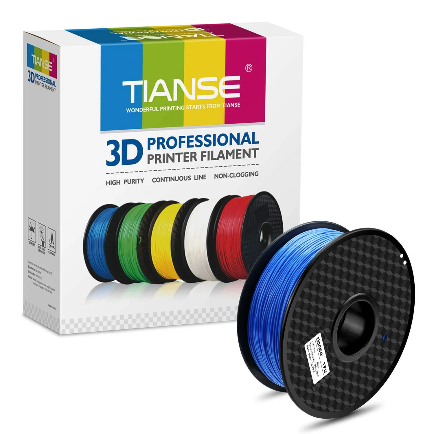 TIANSE Filamento TPU 1.75mm Blu Bobina 1kg Flessibile