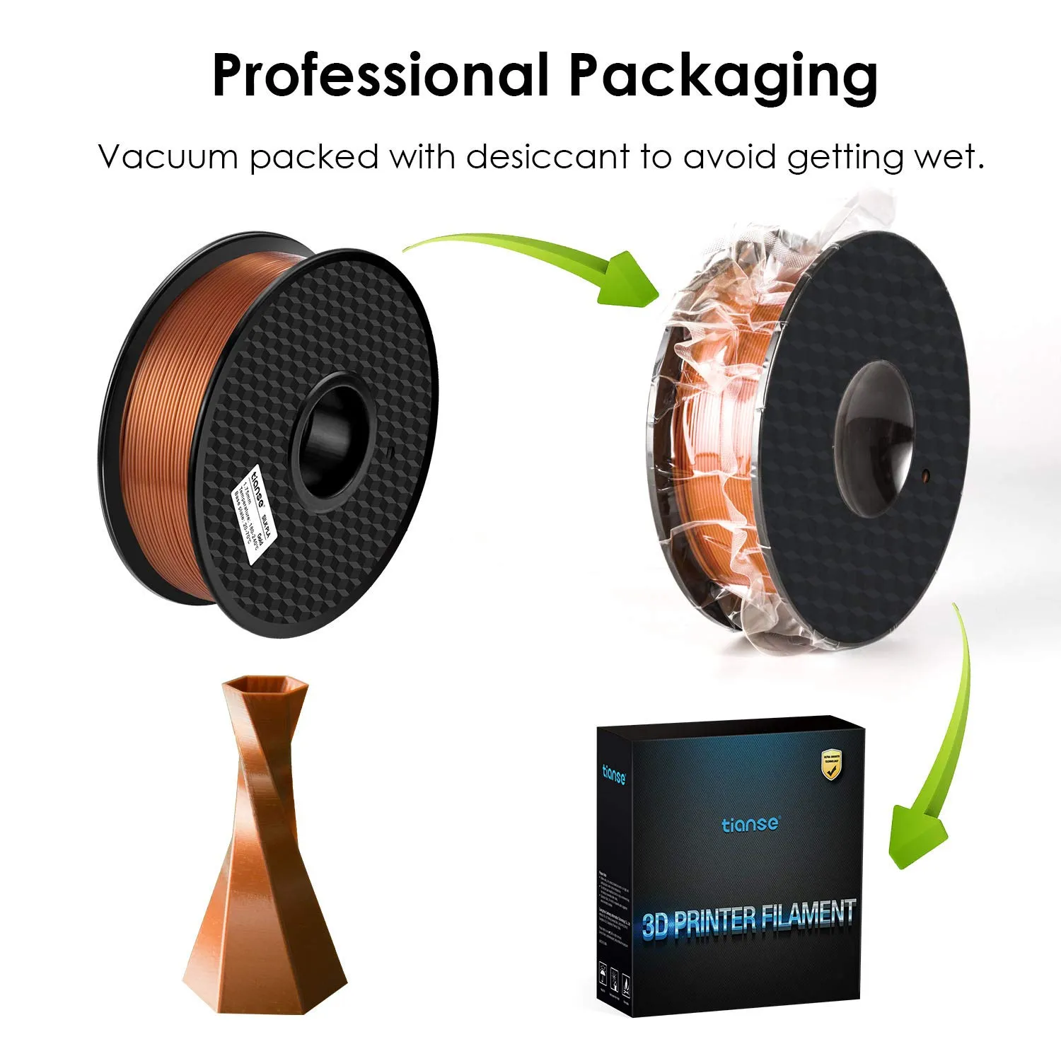 TIANSE Silk filamento PLA 1,75mm rame rosso 1kg metallico