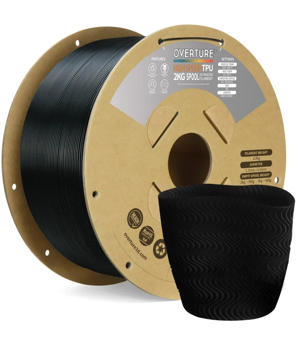 Overture High Speed TPU 95A filamento 1,75 nero 2 kg