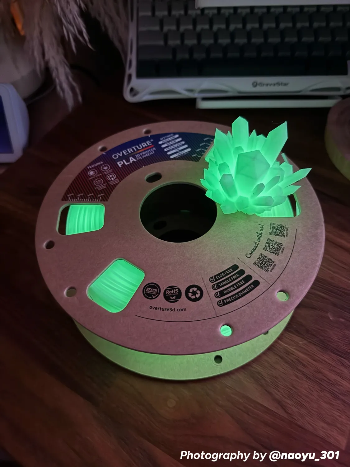 Overture Glow Filamento PLA 1,75mm 1kg Blu fosforescente