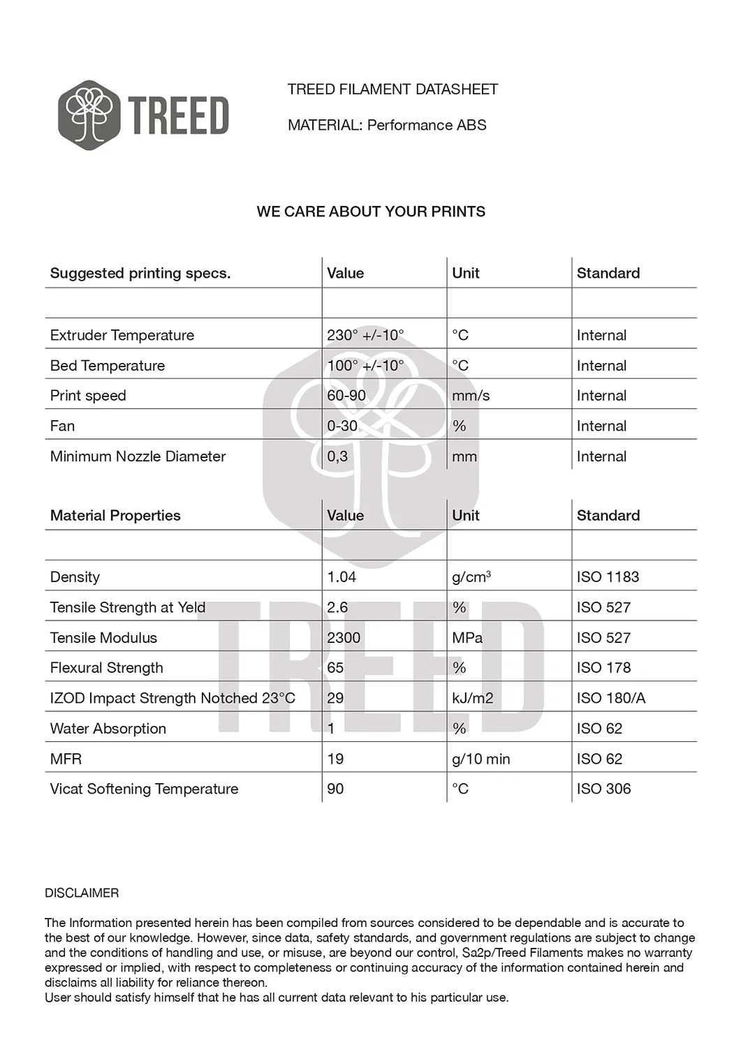 TreeD ABS Performance filamento 3D 1,75mm 1kg rosso 3020