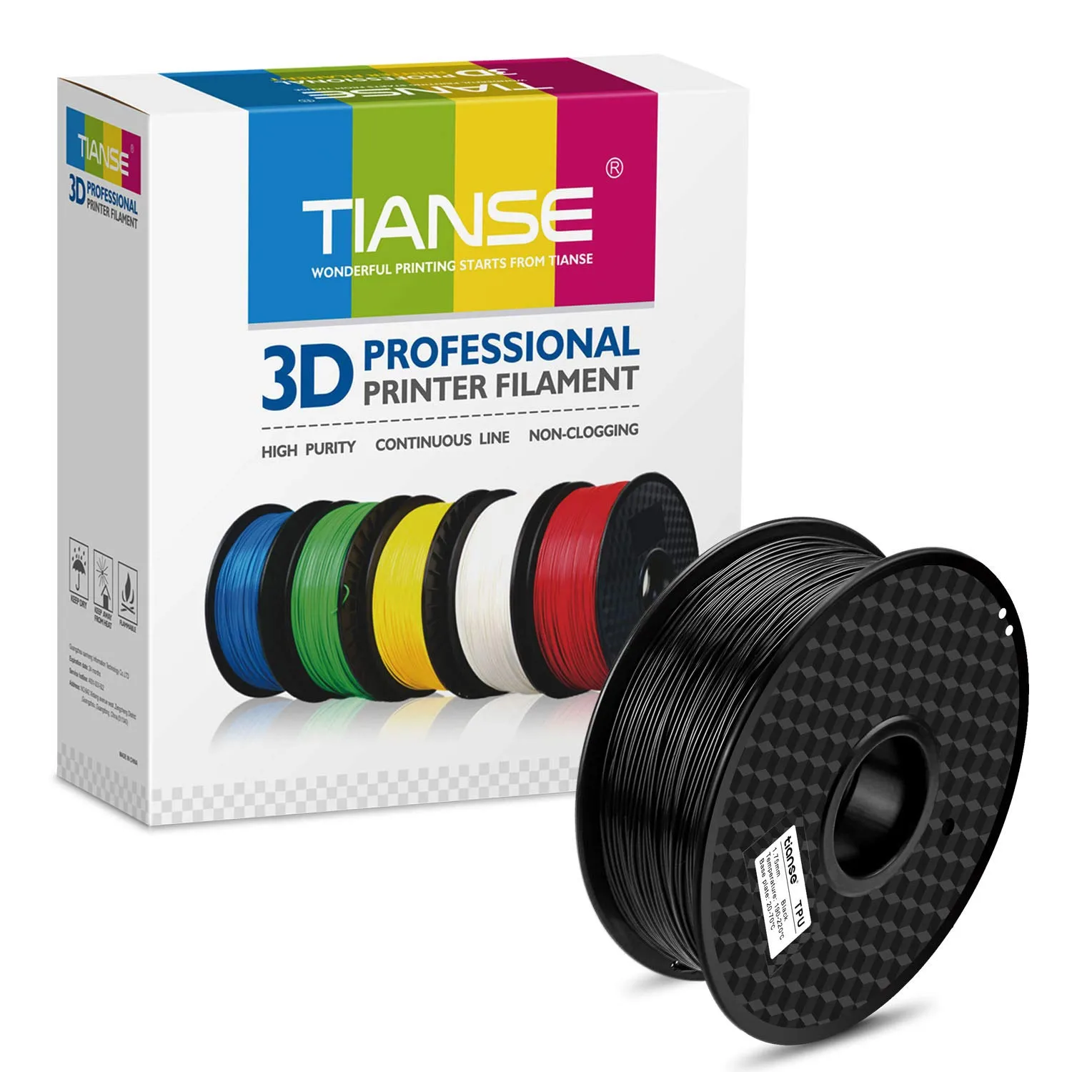 TIANSE filamento TPU 1,75 mm nero 1 kg flessibile