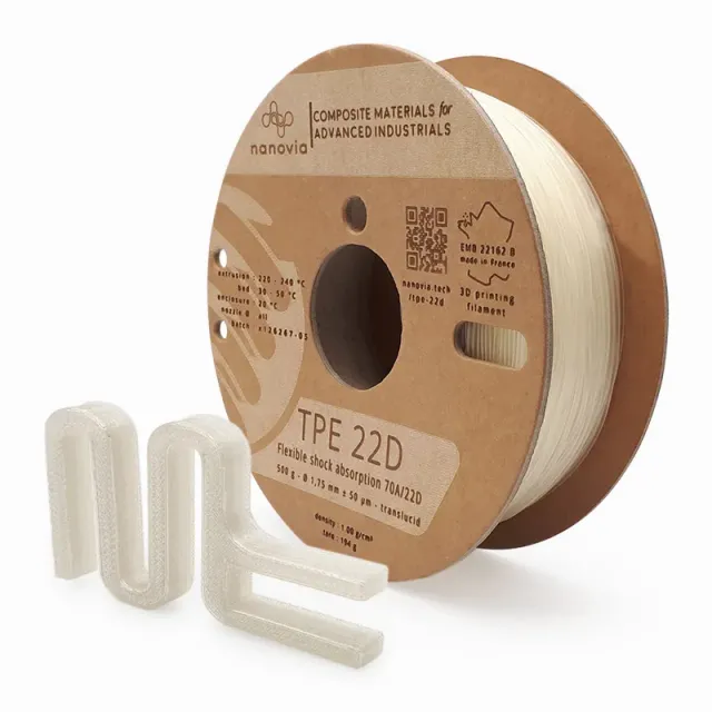 Nanovia TPE 22D filamento 1,75 mm traslucido flessibile 22D