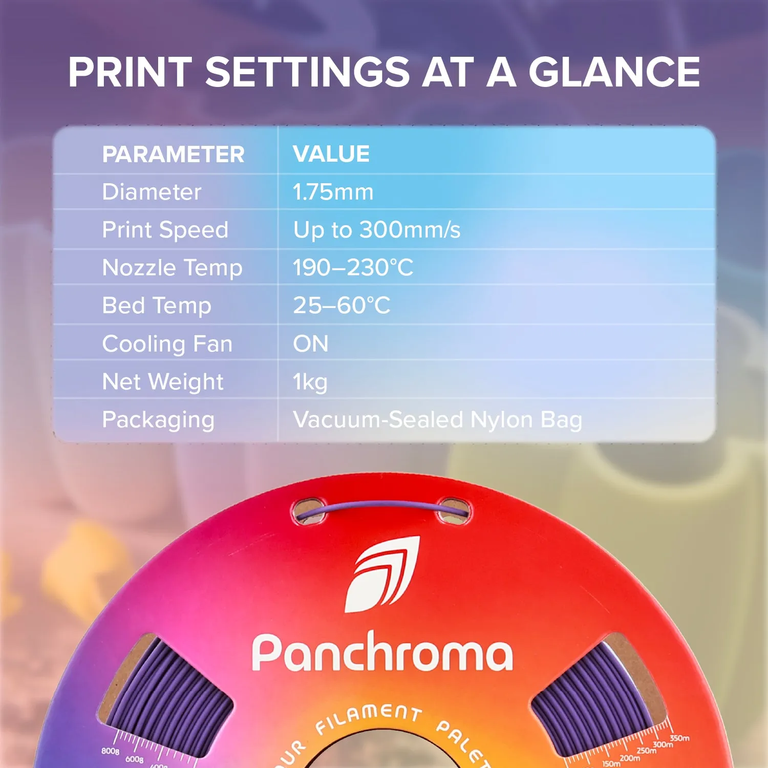 Panchroma Matte PLA filamento 1,75mm 1kg opaco