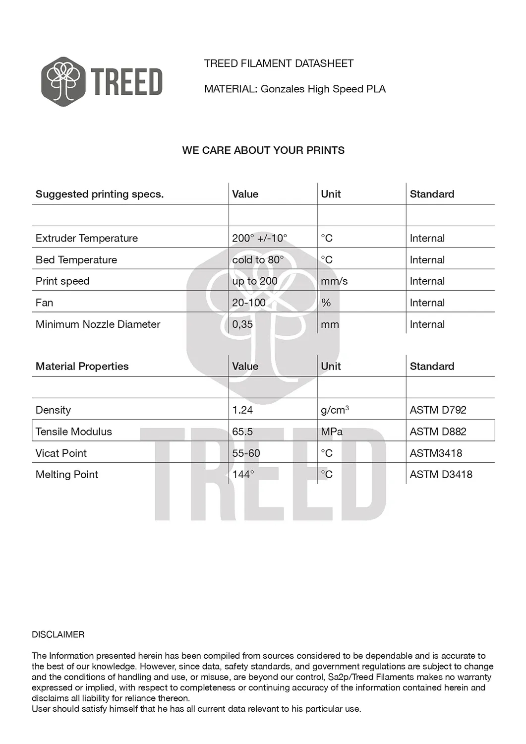 TreeD Gonzales PLA filamento 3D alta velocità rosso 1 kg