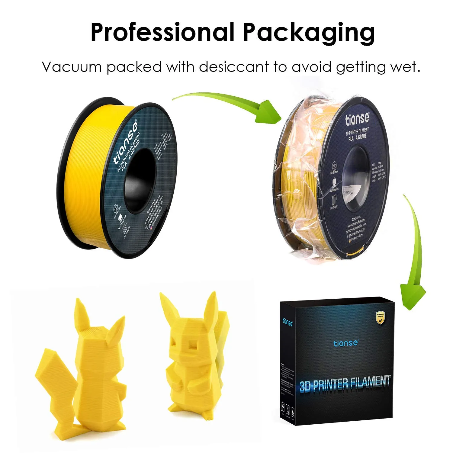 TIANSE PLA Filamento 3D 1,75mm Giallo Fluorescente 1kg