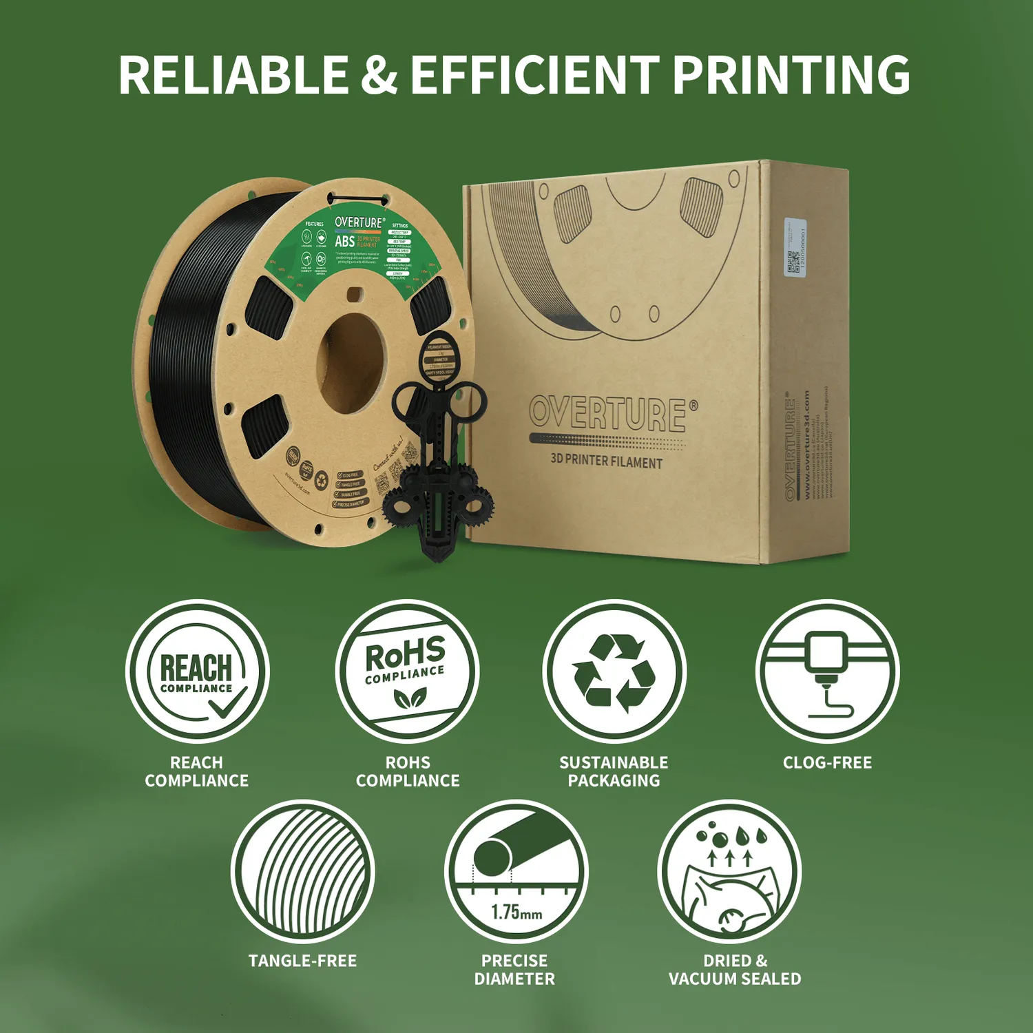 Overture ABS Filamento 1,75mm 1kg Nero resistente al calore