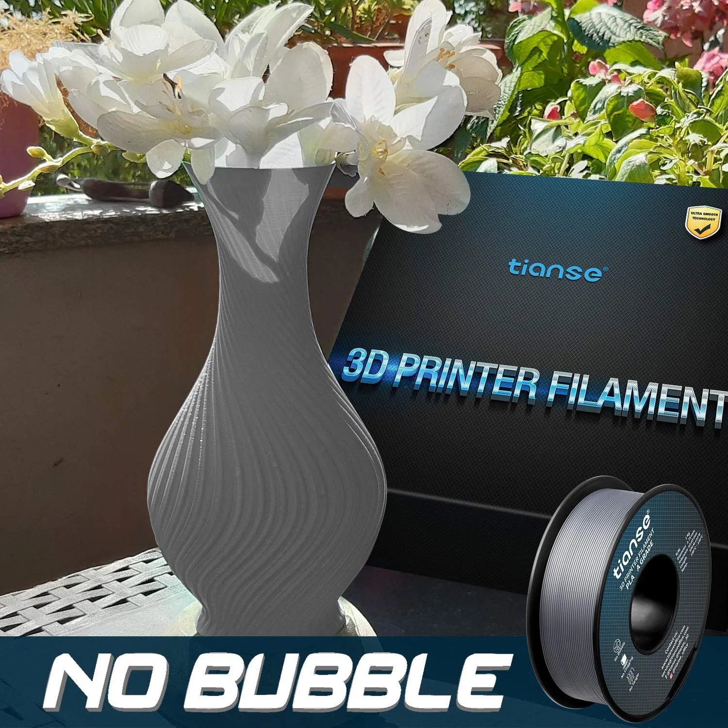 TIANSE PLA Filamento 3D 1,75mm Argento 1kg +/-0,03mm