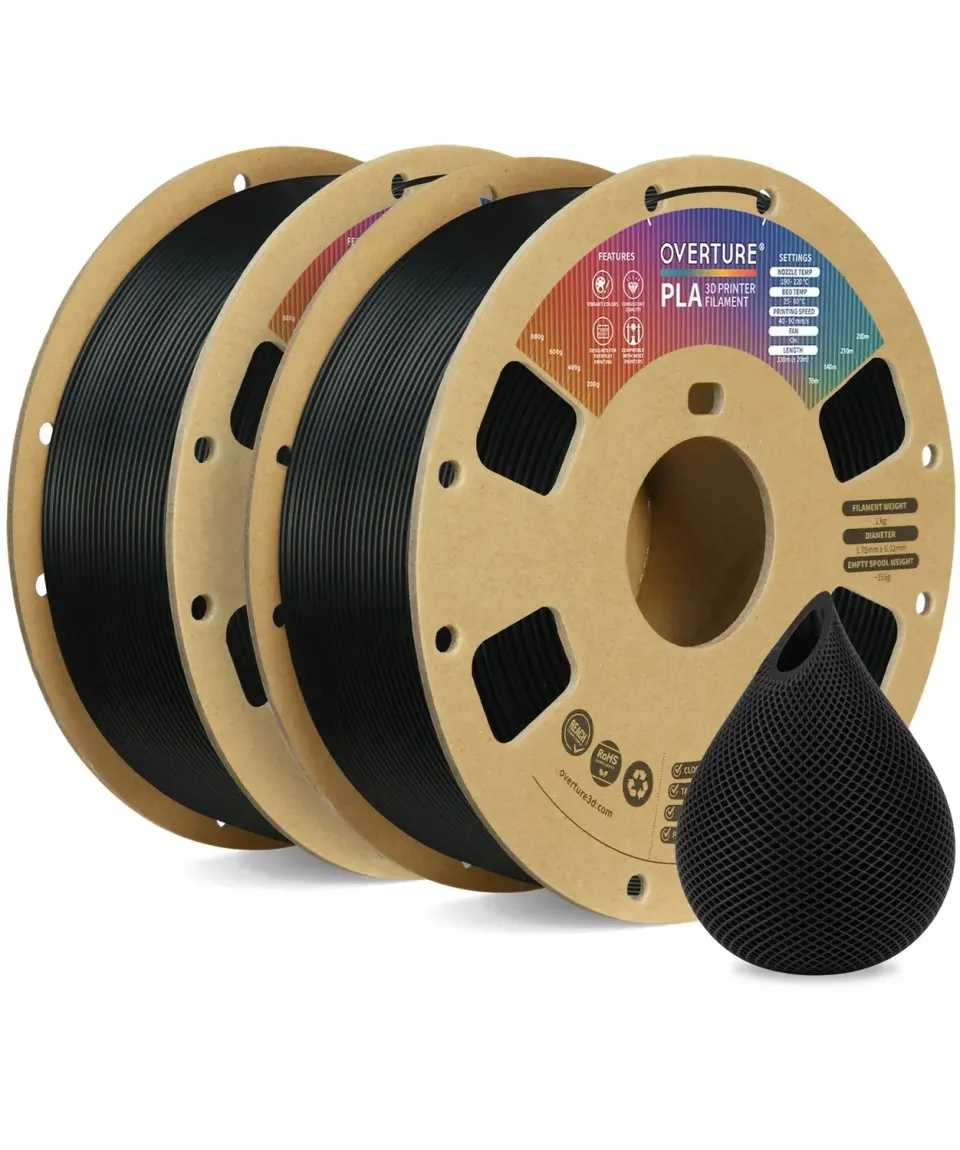 Overture PLA Filamento 1,75mm 2x1kg nero preciso