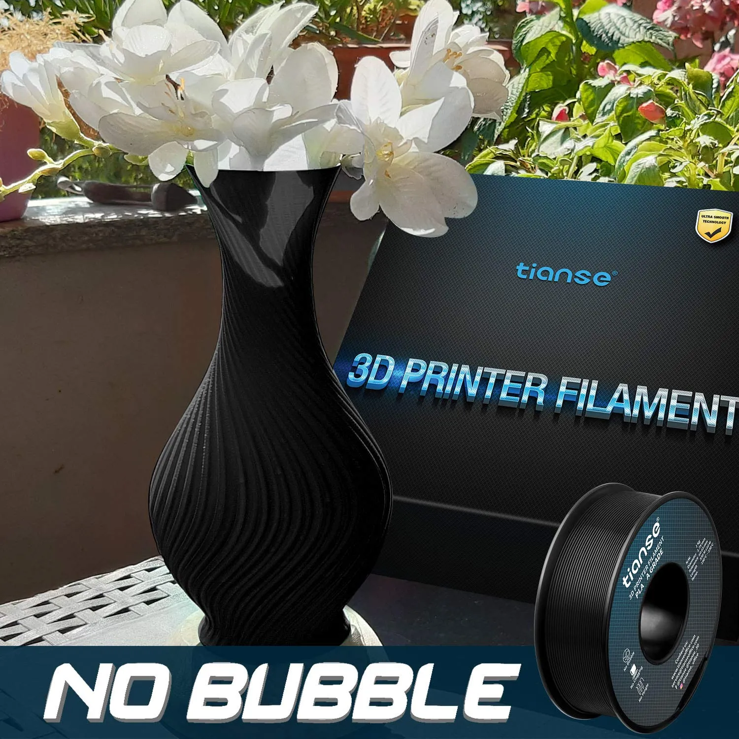 TIANSE Filamento PLA 1,75 mm nero 1 kg precisione +/-0,03 mm