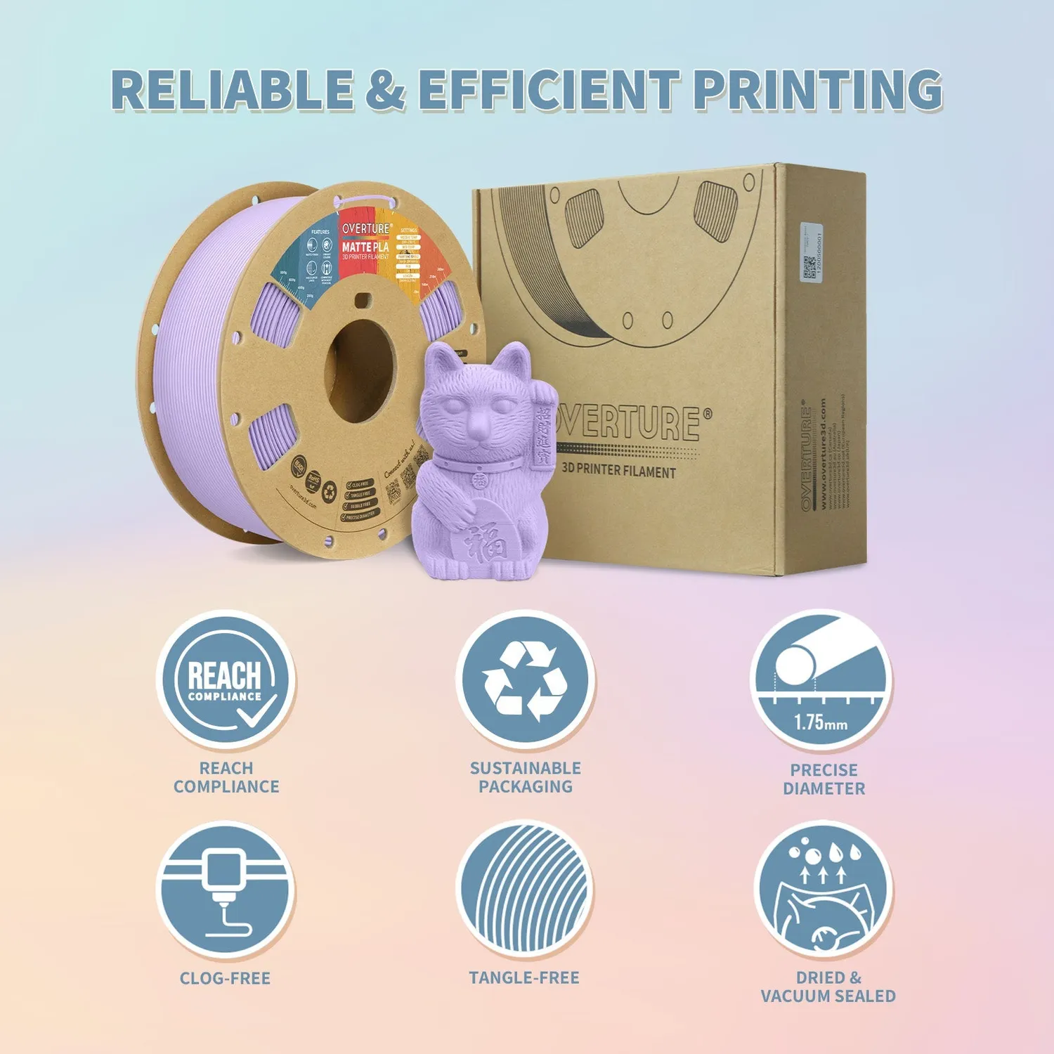 Overture Matte PLA Gradient Filamento 1,75mm 1kg rainbow