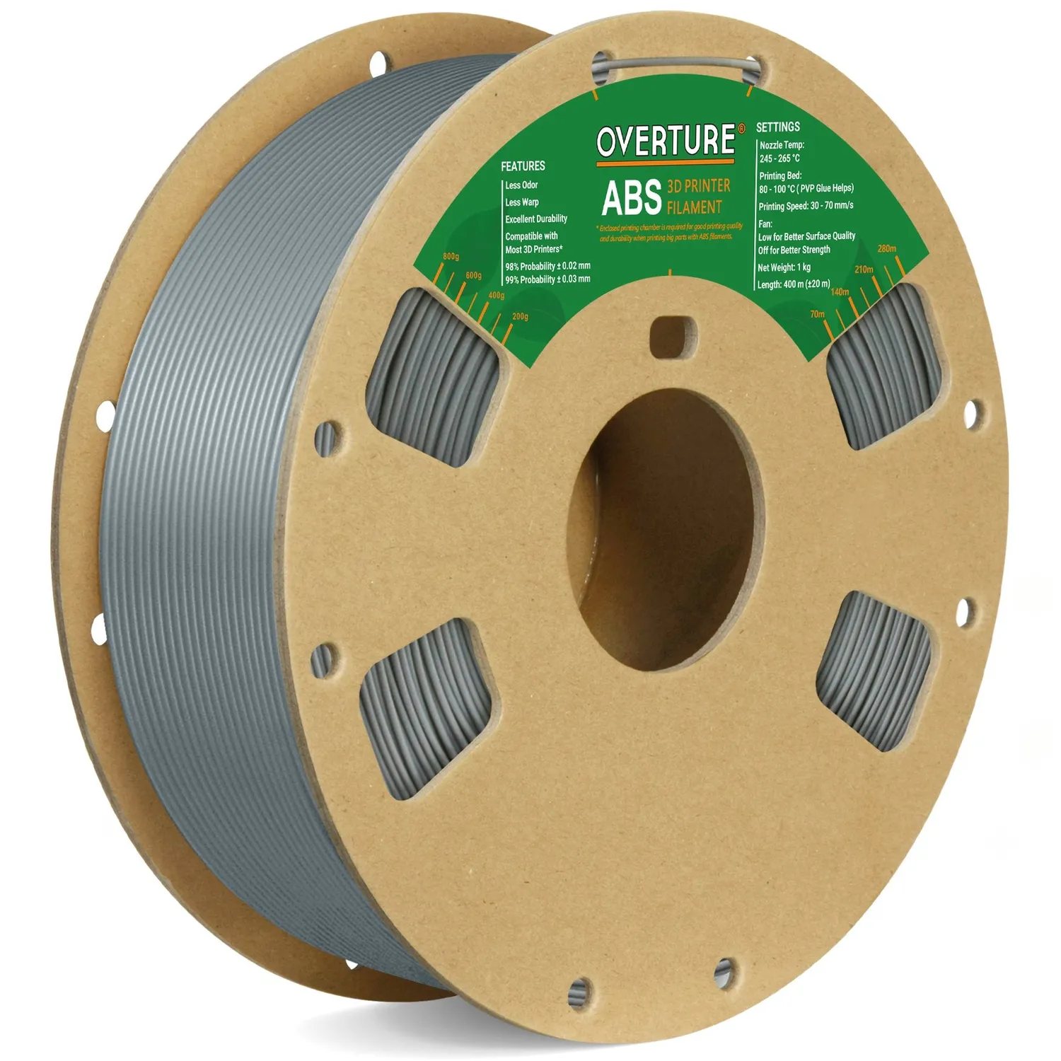 Overture ABS Filamento 1,75mm 1kg Nero resistente al calore