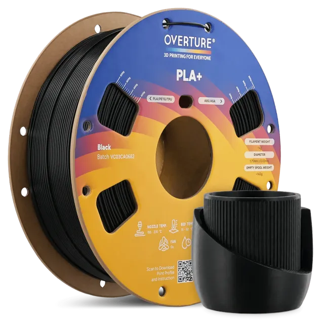 Overture PLA+ Filamento 1,75mm 1kg Nero resistente