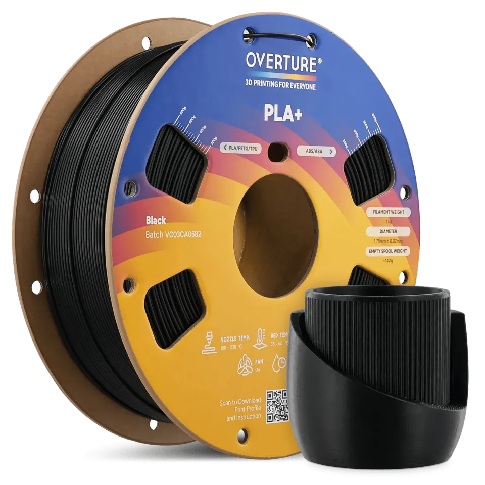 Overture PLA+ Filamento 1,75mm 1kg Nero resistente