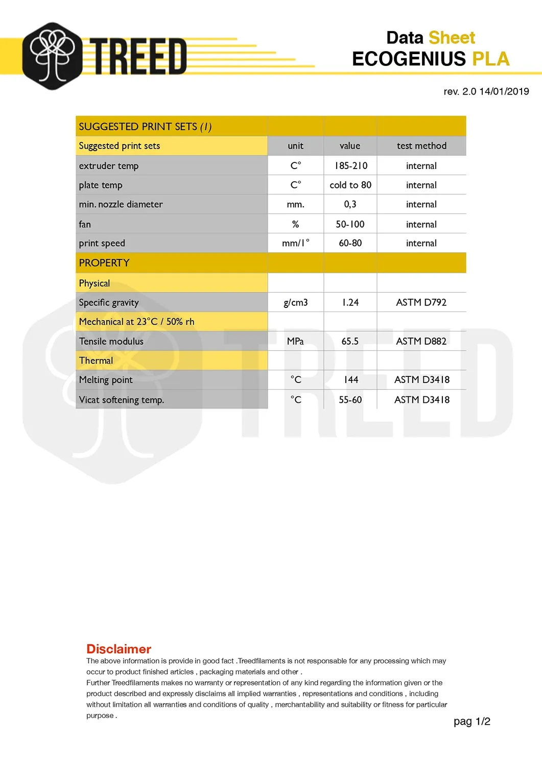 TreeD Ecogenius PLA filamento 1,75mm 1kg nero ecologico