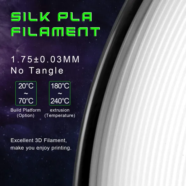 TIANSE Silk filamento PLA 1,75mm bianco 1kg effetto seta