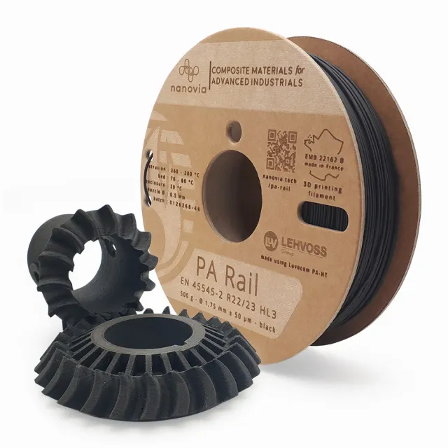 Nanovia PA Rail filamento 3D nero EN 45545-2
