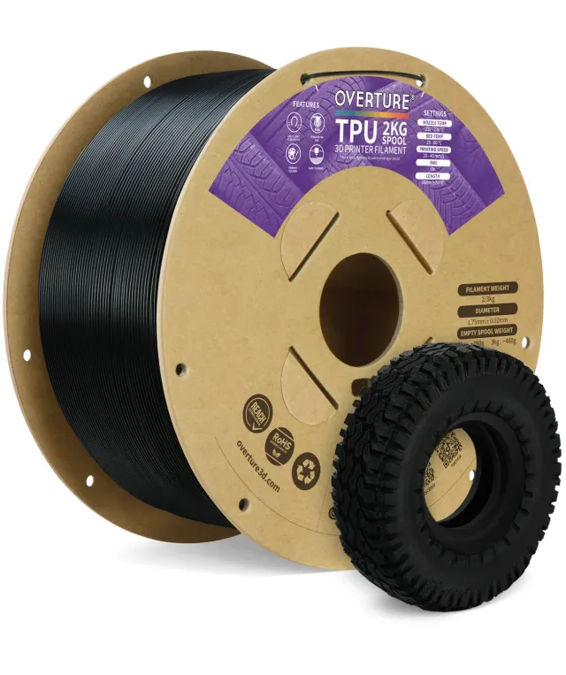 Overture TPU 95A filamento nero 2kg resistente olio
