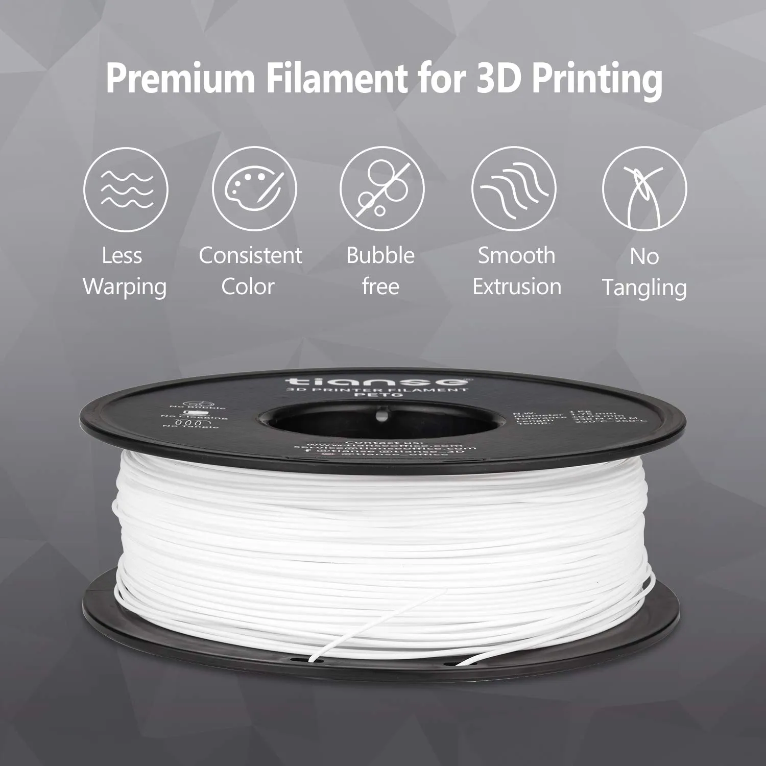TIANSE PETG Filamento 3D 1,75mm Bianco 1kg +/-0,03mm