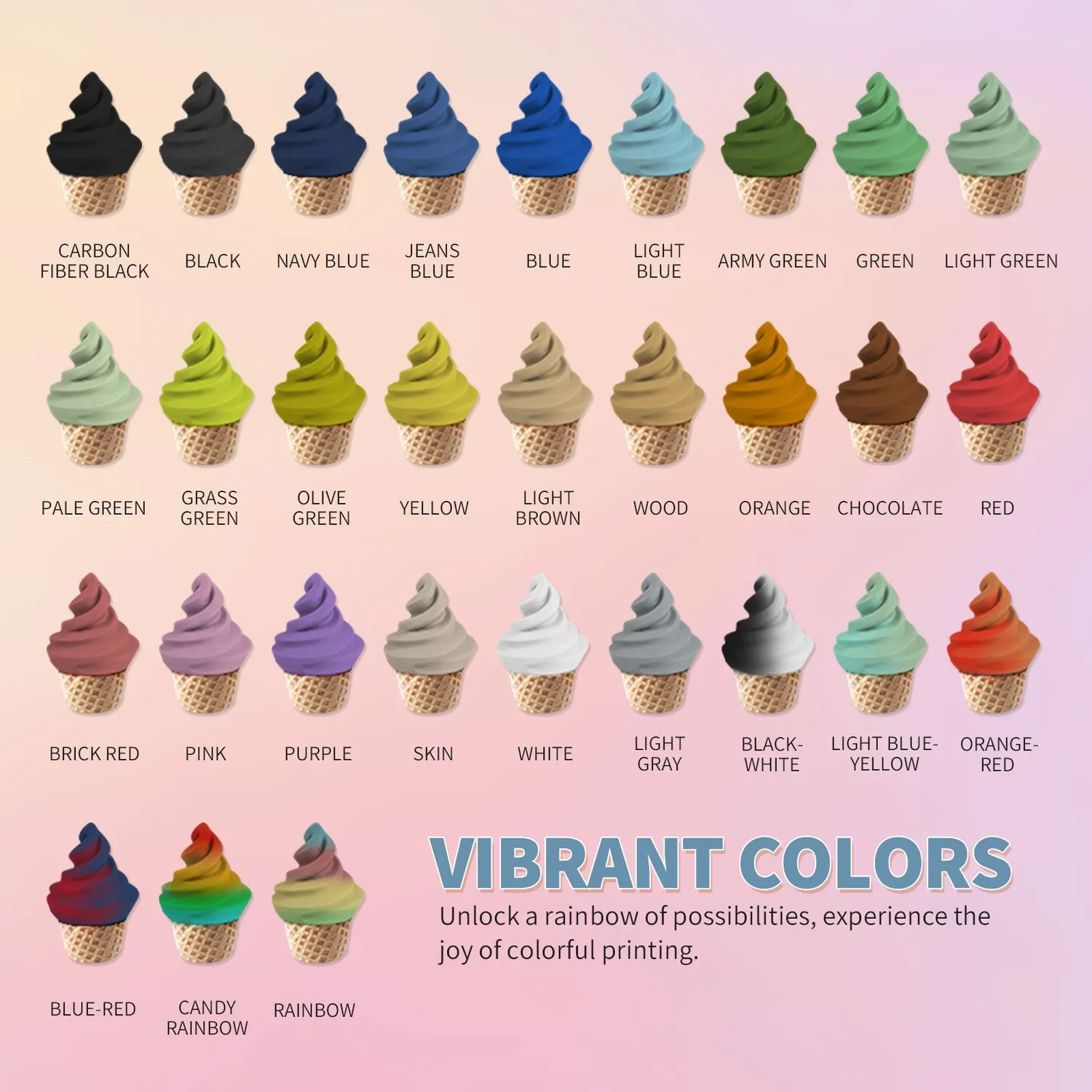 Overture Matte PLA Gradient Filamento 1,75mm 1kg rainbow