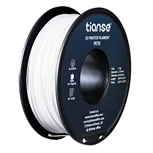 TIANSE PETG Filamento 3D 1,75mm Bianco 1kg +/-0,03mm