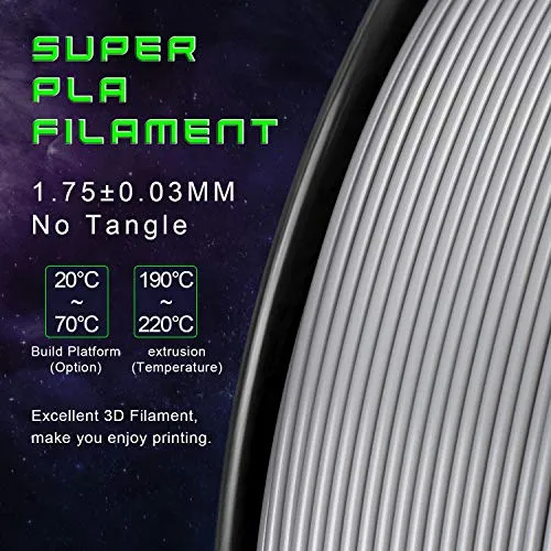 TIANSE PLA Filamento 3D 1,75mm Argento 1kg +/-0,03mm