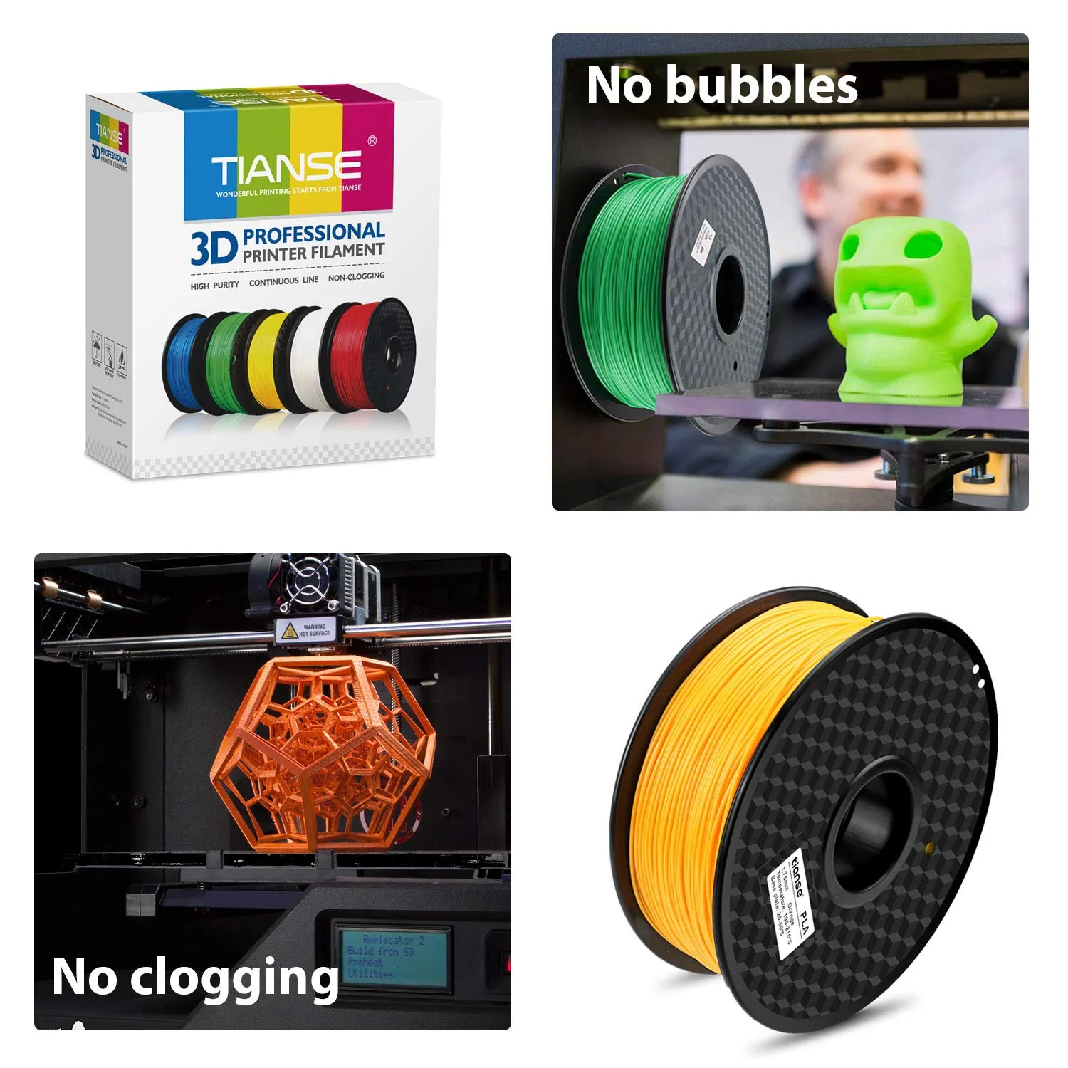 TIANSE PLA Filamento 1,75 mm Arancione 1 kg per Stampanti 3D