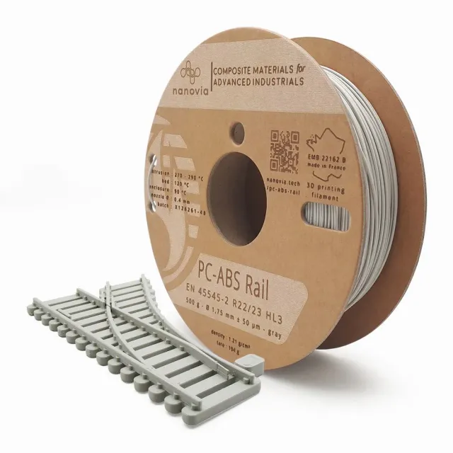 Nanovia PC-ABS Rail Filamento 3D Grigio Ignifugo Treno