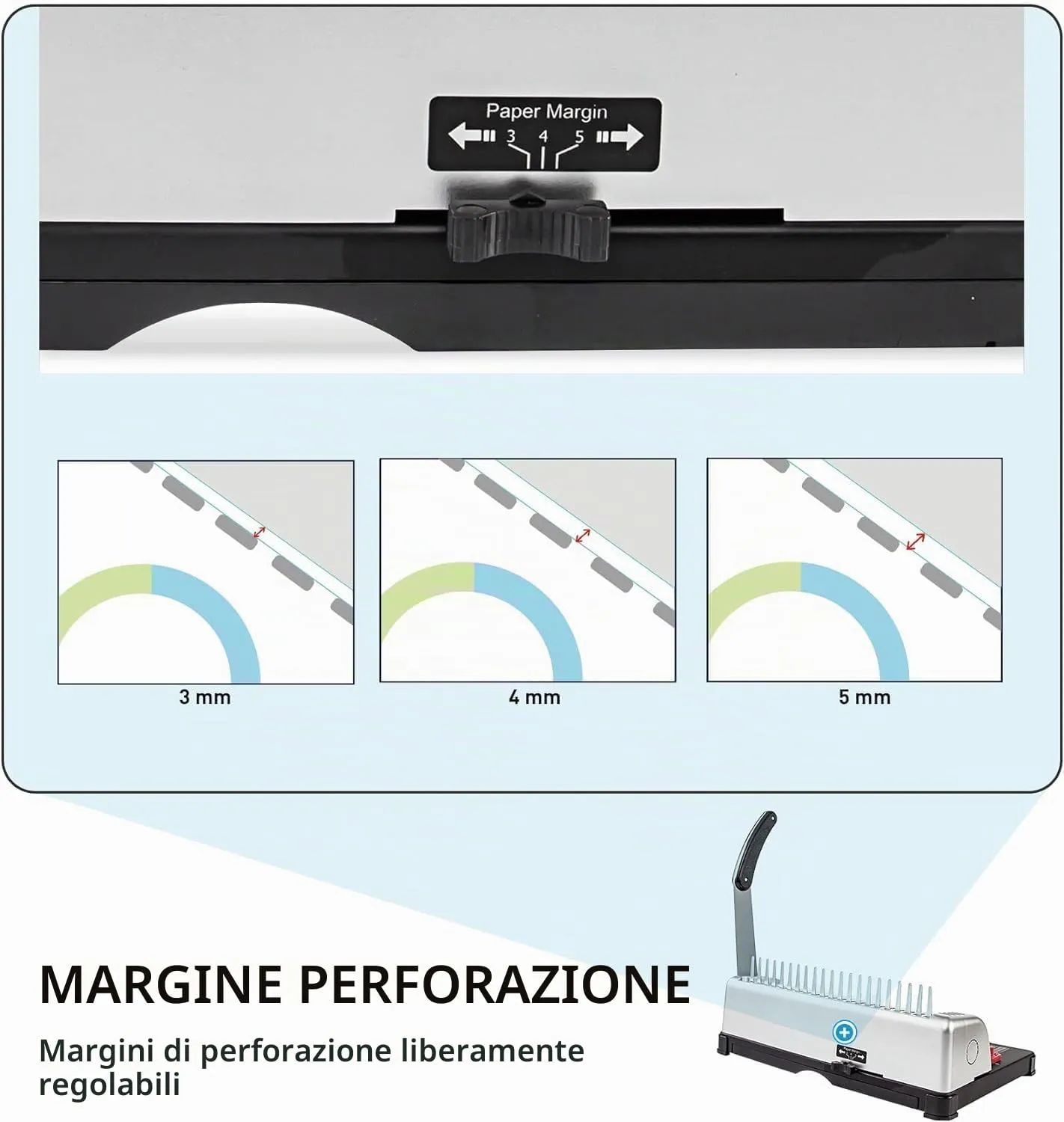 Rilegatrice spirale 21 fori 450 fogli con kit pettini 3/8"