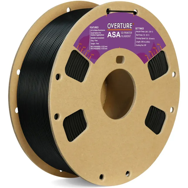 Overture ASA Filamento 1,75mm 1kg Nero esterno UV