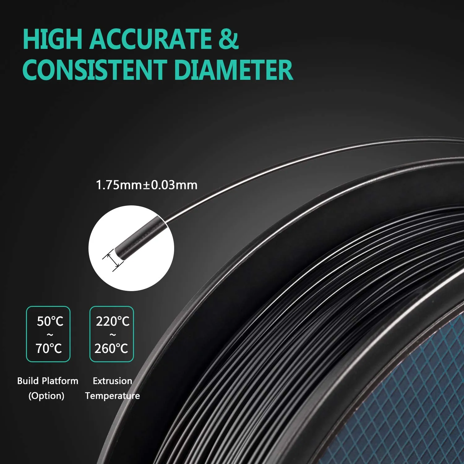TIANSE PETG Filamento 3D 1,75mm Nero 1kg +/-0,03mm
