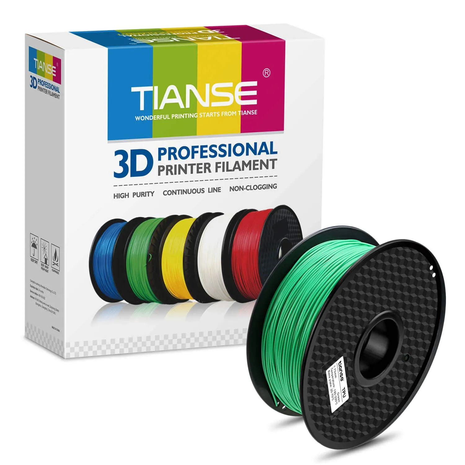 TIANSE Filamento TPU 1.75mm Verde Bobina 1kg Flessibile