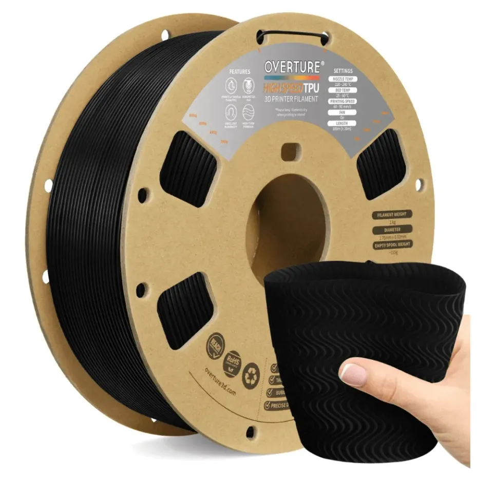Overture High Speed TPU 95A filamento nero 1kg flessibile