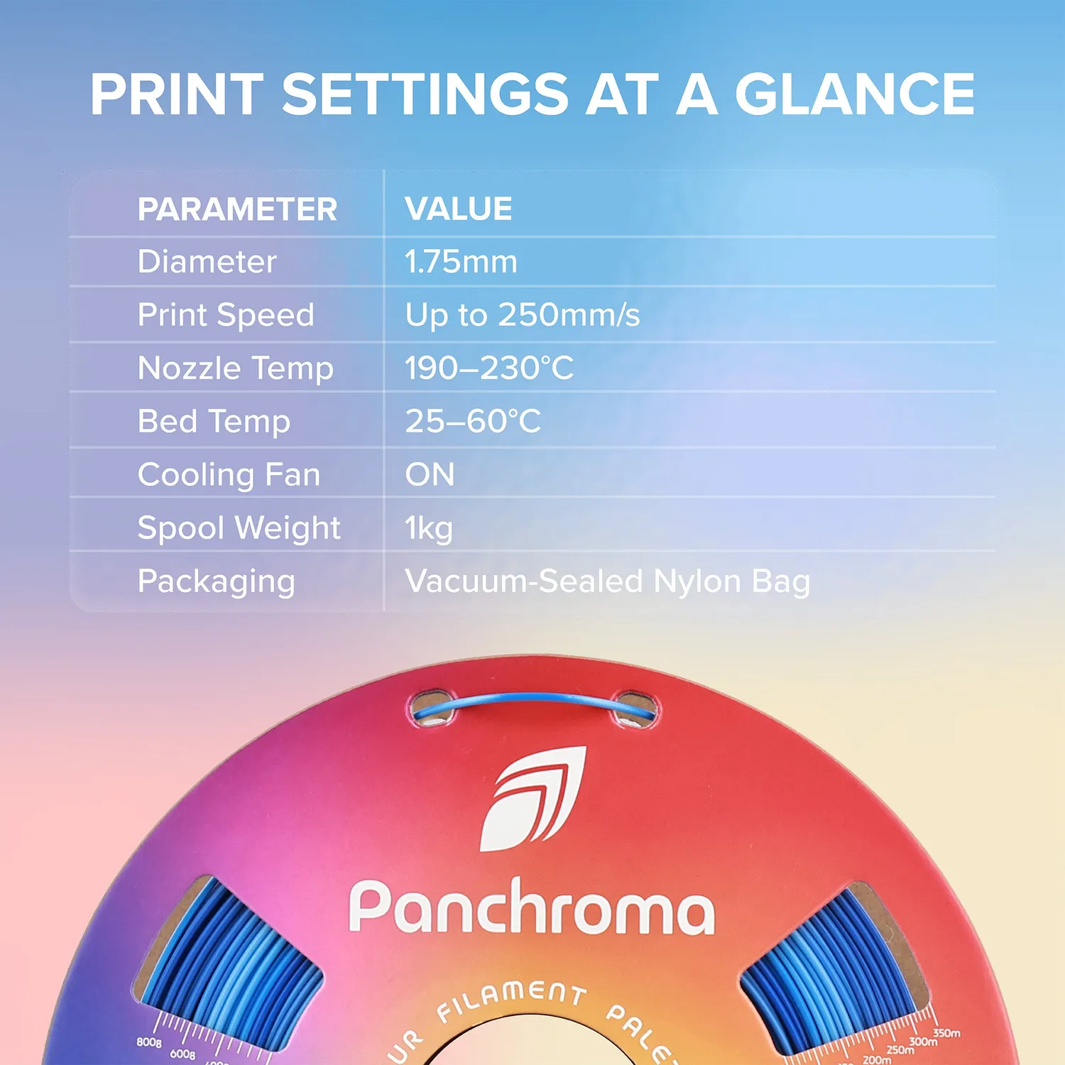 Panchroma Gradient Silk PLA filamento 1kg 1,75mm sfumato