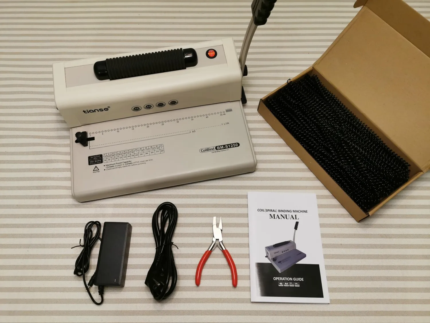 TIANSE Rilegatrice a Spirale con Inseritore Elettrico + 100 Pettini 12 fogli