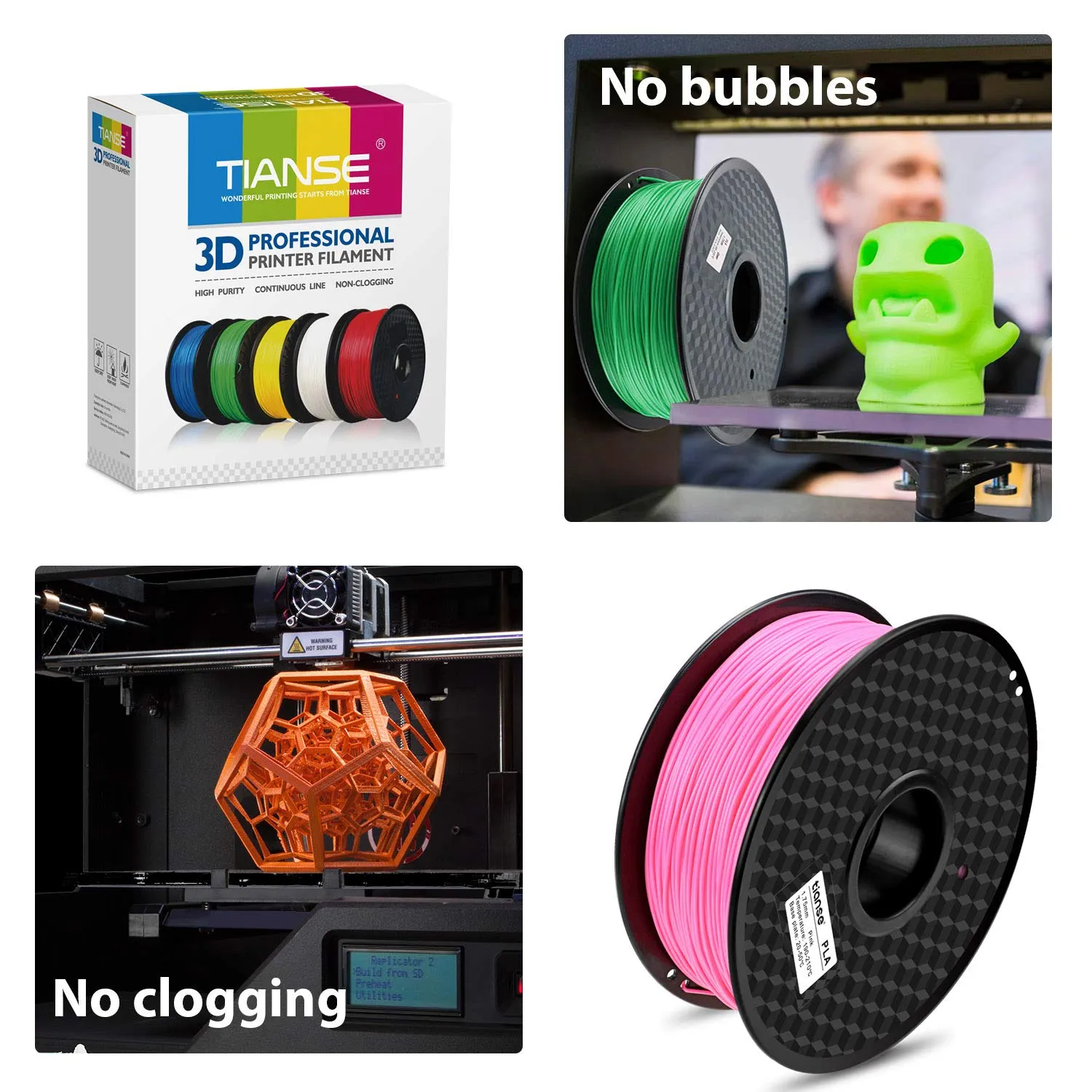 TIANSE PLA Filamento 1,75 mm Rosa 1 kg per Stampanti 3D