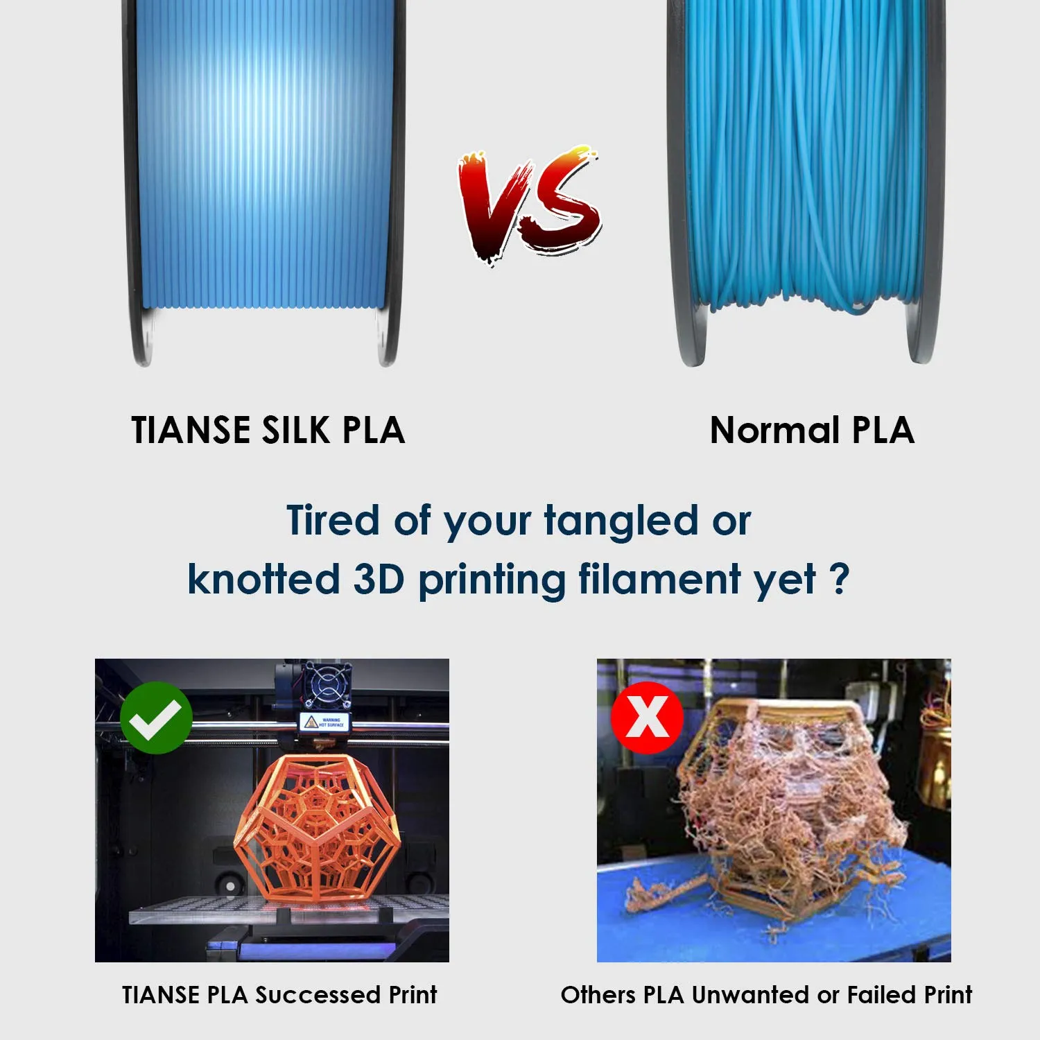 TIANSE Silk filamento PLA 1,75 mm blu seta 1 kg