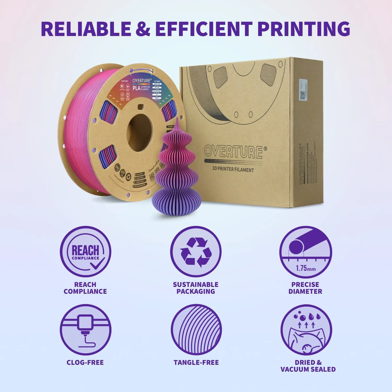 Overture PLA Gradient Filamento 1,75mm 1kg rainbow lucido