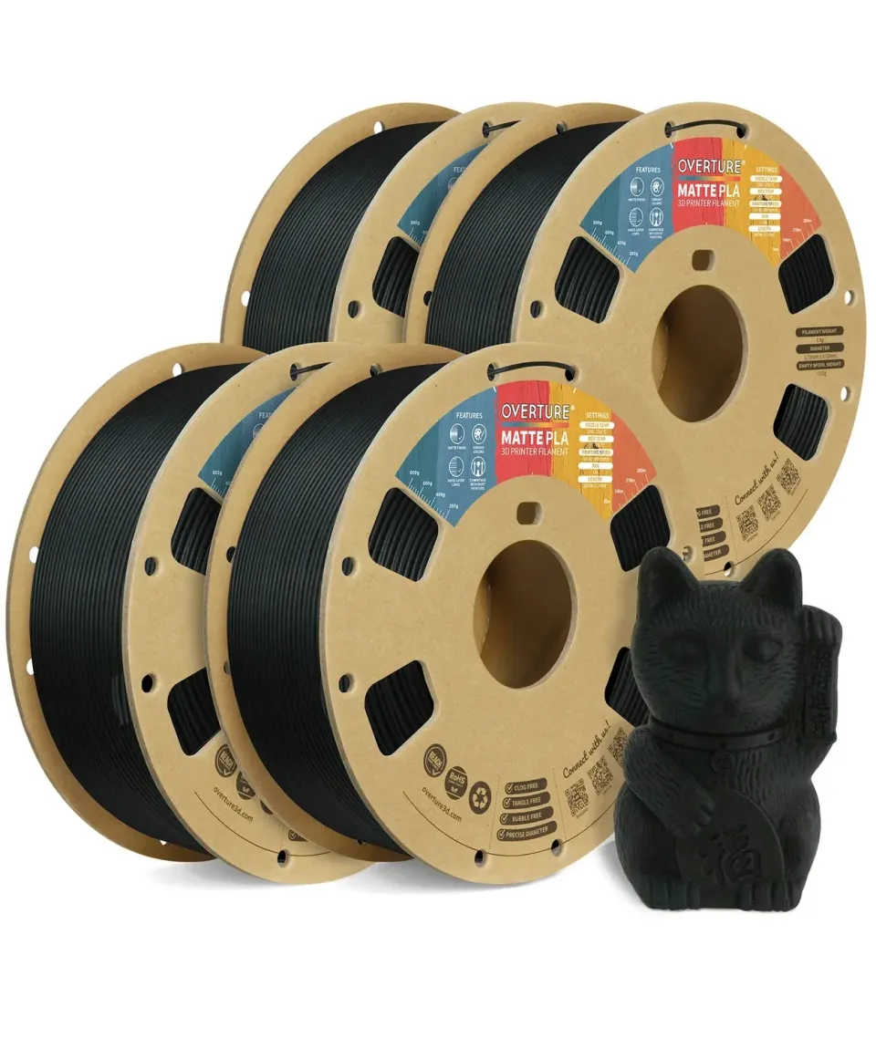 Overture Matte PLA filamento bianco+nero 4-pack opaco