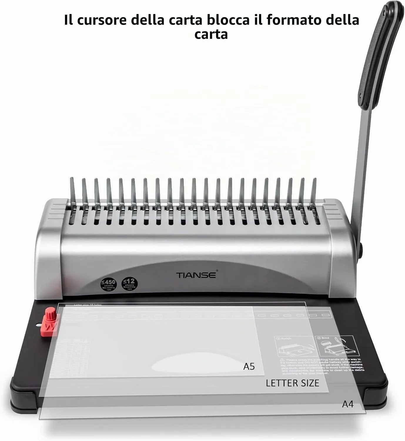 Rilegatrice spirale 21 fori 450 fogli con kit pettini 3/8"
