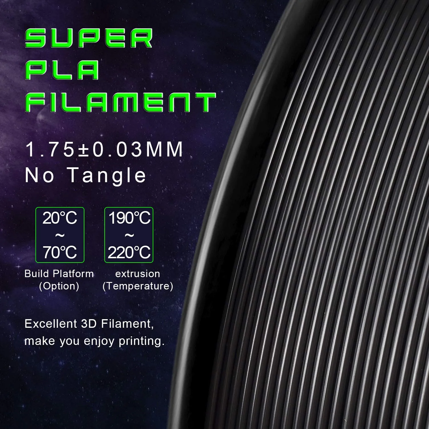 TIANSE Filamento PLA 1,75 mm nero 1 kg precisione +/-0,03 mm
