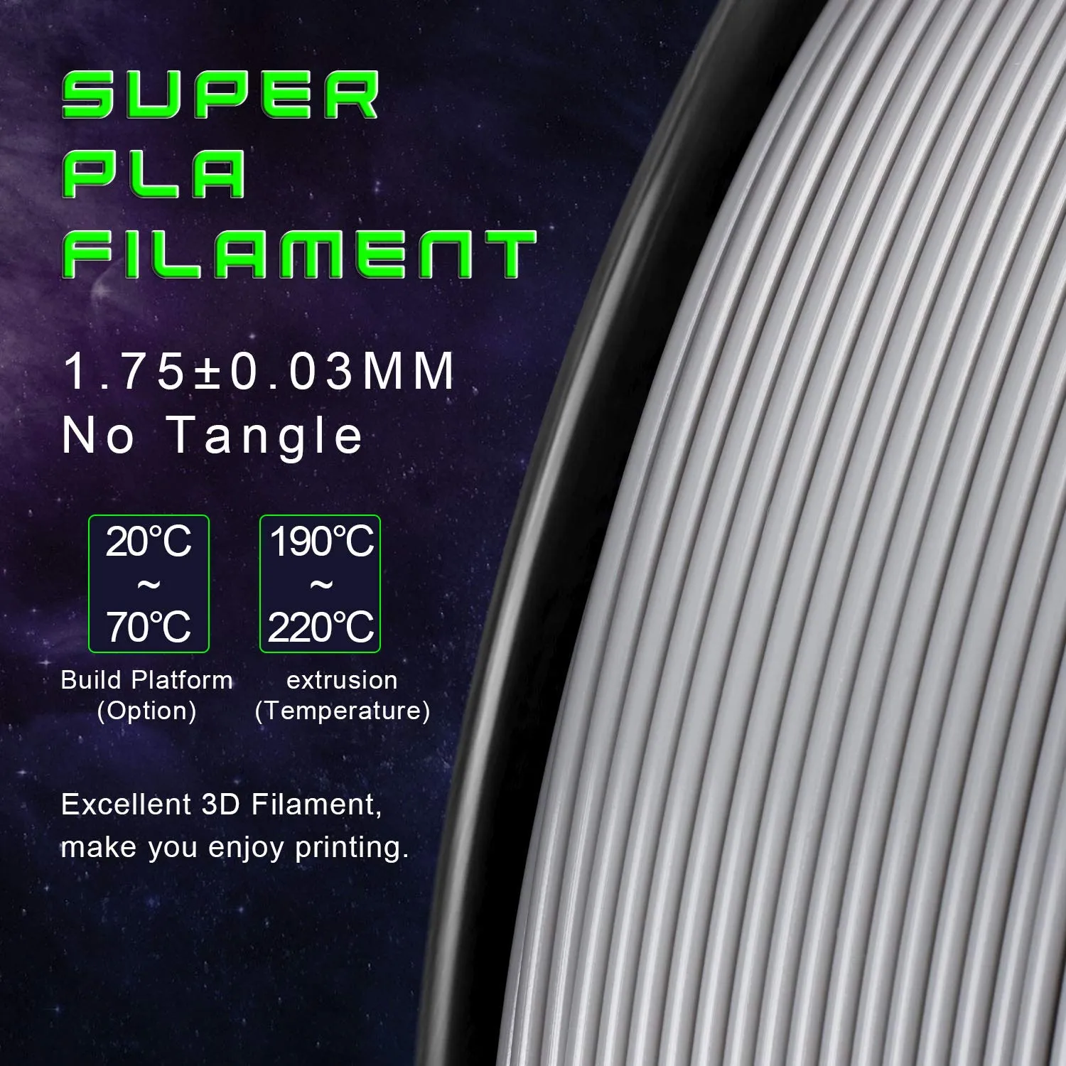 TIANSE PLA Filamento 3D 1,75mm Argento 1kg +/-0,03mm