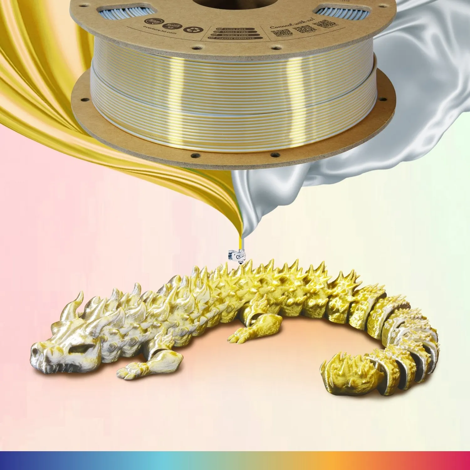 Overture Silk Filamento PLA 1,75mm 1kg Silk Rosso-Oro sfumato