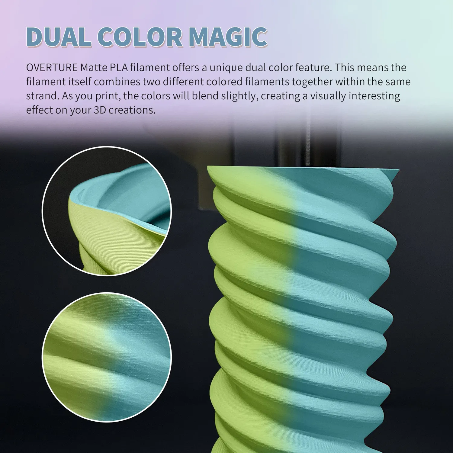 Overture Matte PLA Dual filamento 1,75mm nero-bianco bicolore