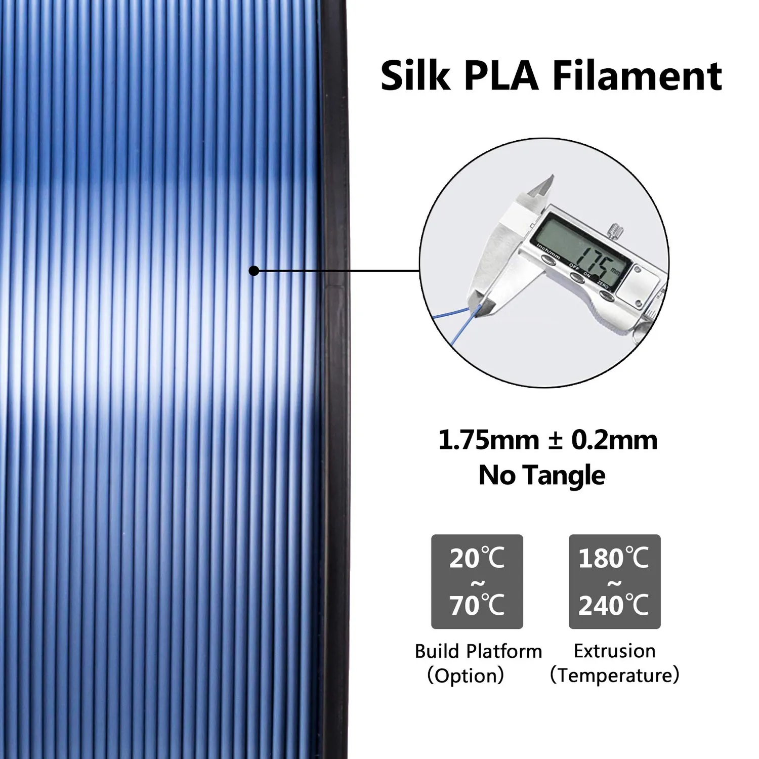 TIANSE Silk filamento PLA 1,75mm argento blu 1kg setoso