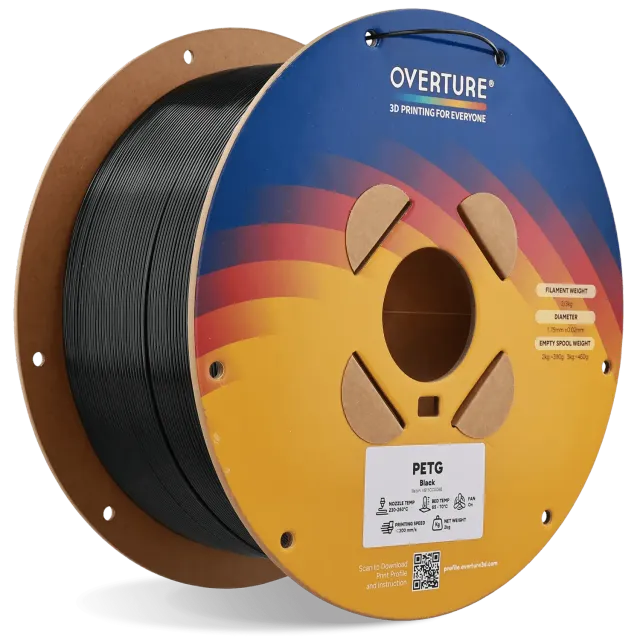 Overture High Speed Filamento PETG 1,75mm 2kg Nero resistente