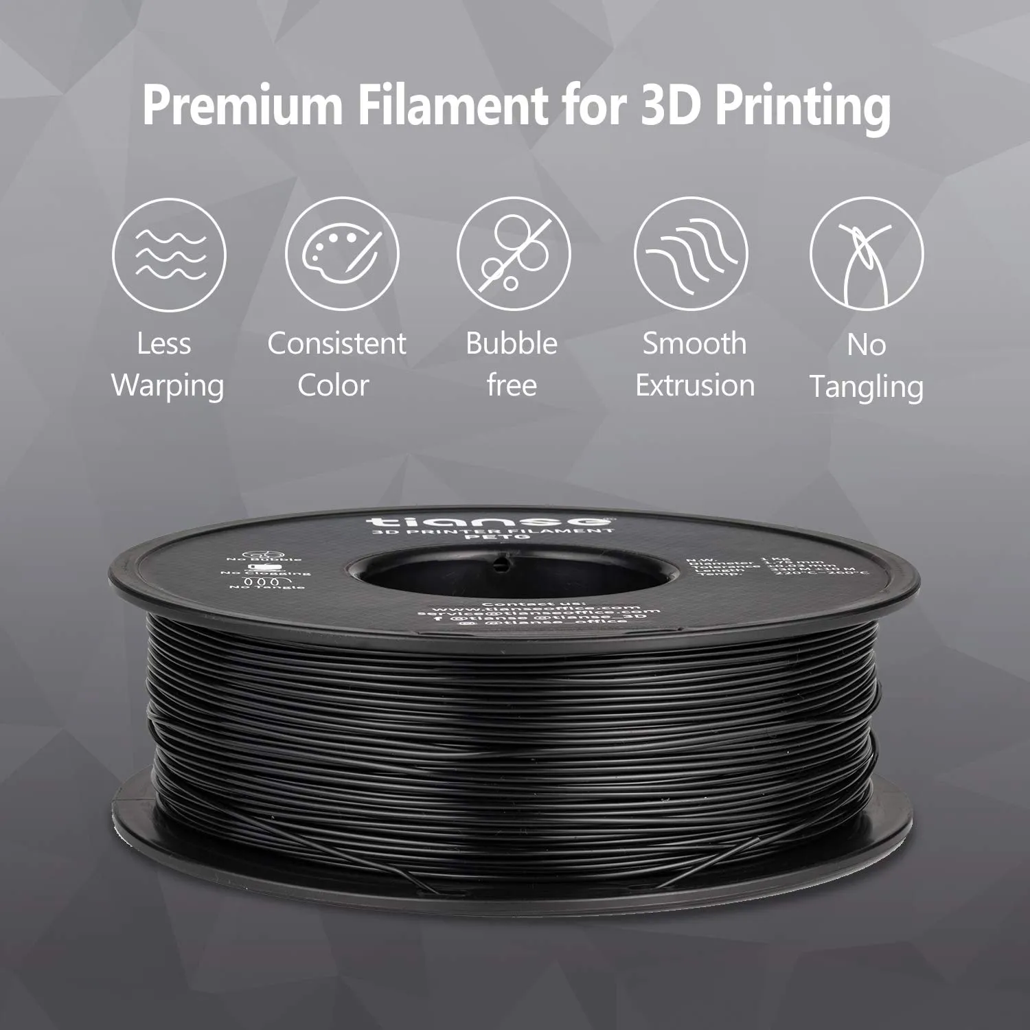 TIANSE PETG Filamento 3D 1,75mm Nero 1kg +/-0,03mm